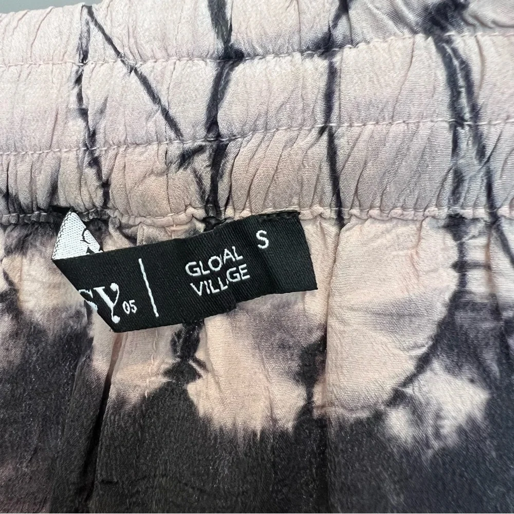 Gypsy 05 Silk Tie Dye Elastic Waist Pull On Pants Black Cream Small Boho Casual - Picture 5 of 6